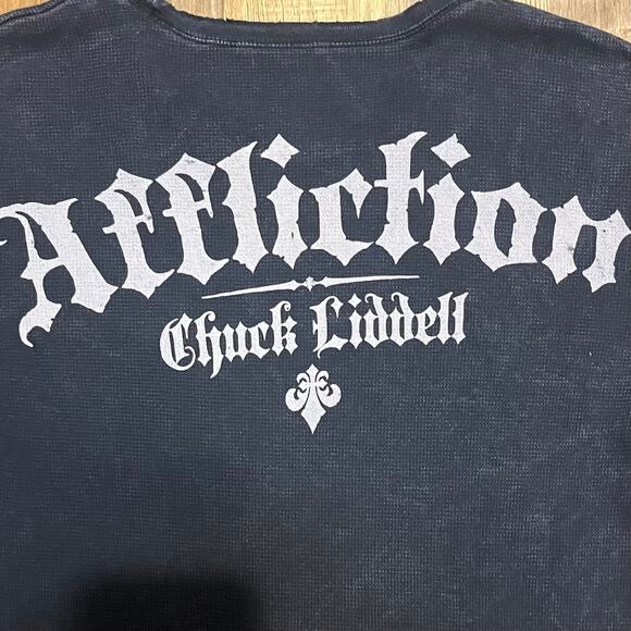 VTG Y2K AFFLICTION UFC Chuck Liddell Iceman Thermal Shirt XL Skull Cross USA Blk - Picture 5 of 7